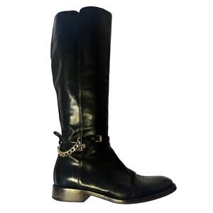 Dsquared2 Riding Tall Boots •Women 36/ US 6• Black Leather Gold Chain EXC COND